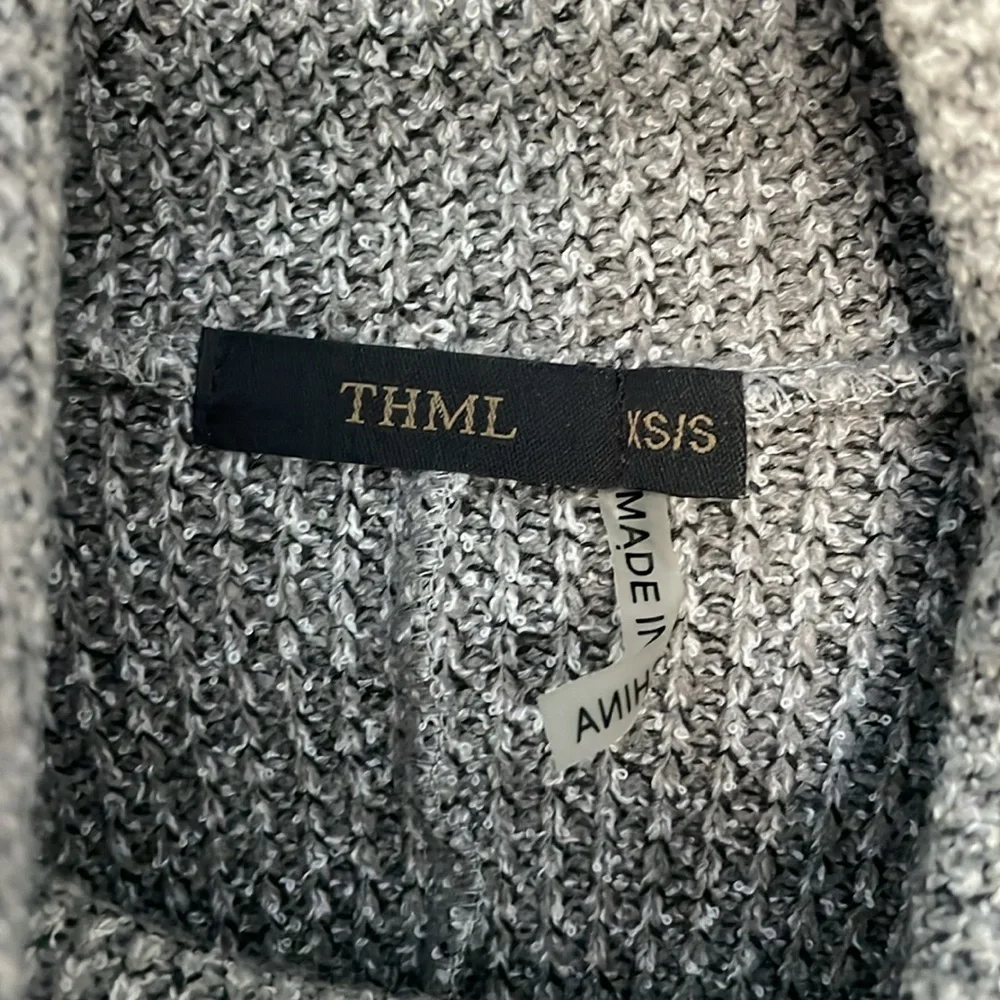 THML Gray/Brown‎ Turtleneck Open Side Poncho With Faux Leather Ties XS/S